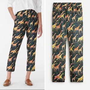 J. Crew Collection Pants Pull-on Silk Twill High Rise Pant Green Giraffes Sz 10